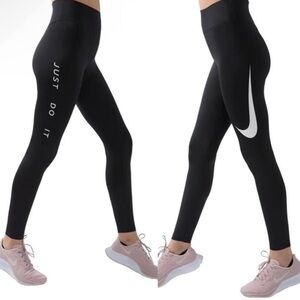 Nike Womens Mid-Rise 7/8 Running Leggings Running Exercise Gym Black White Sz S